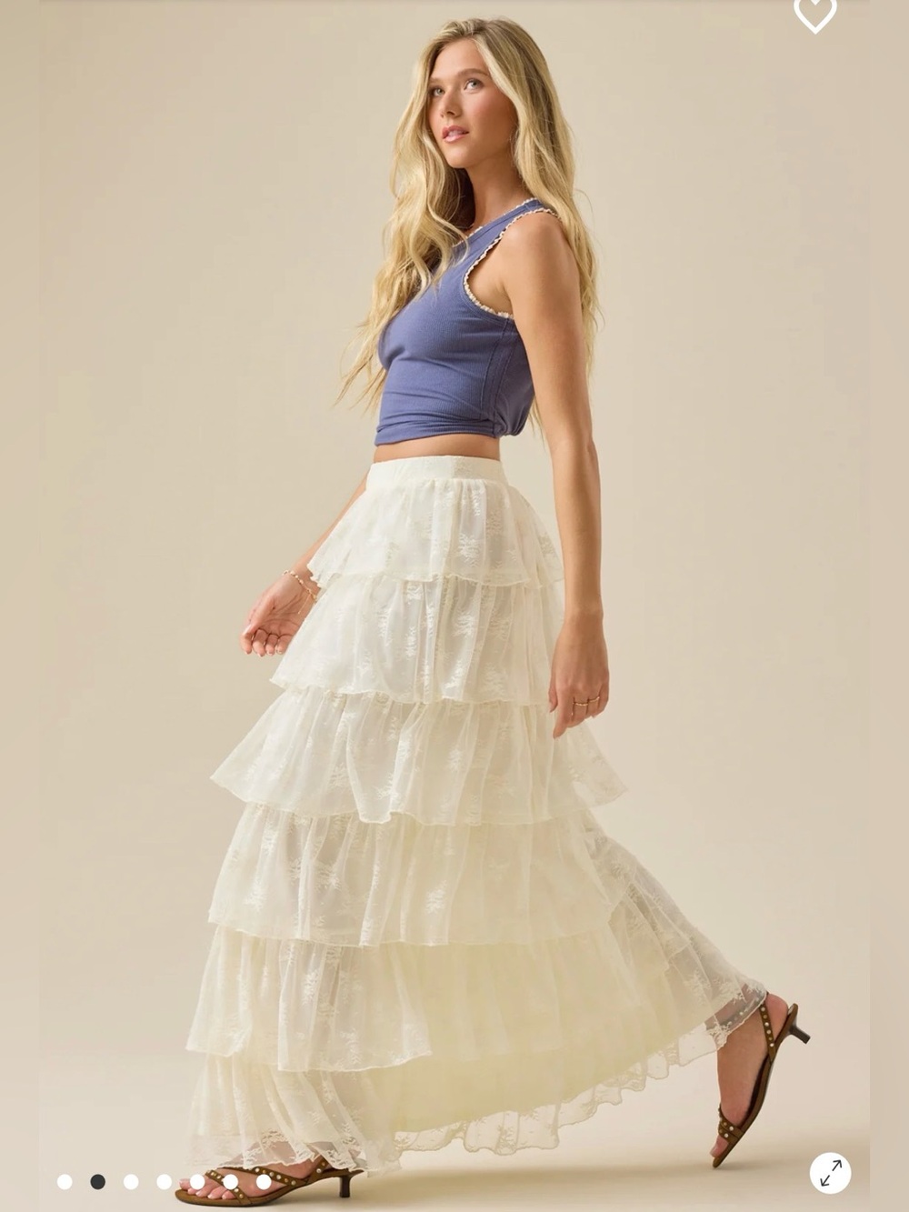 Altar'd State White Tiered Lace Maxi Skirt